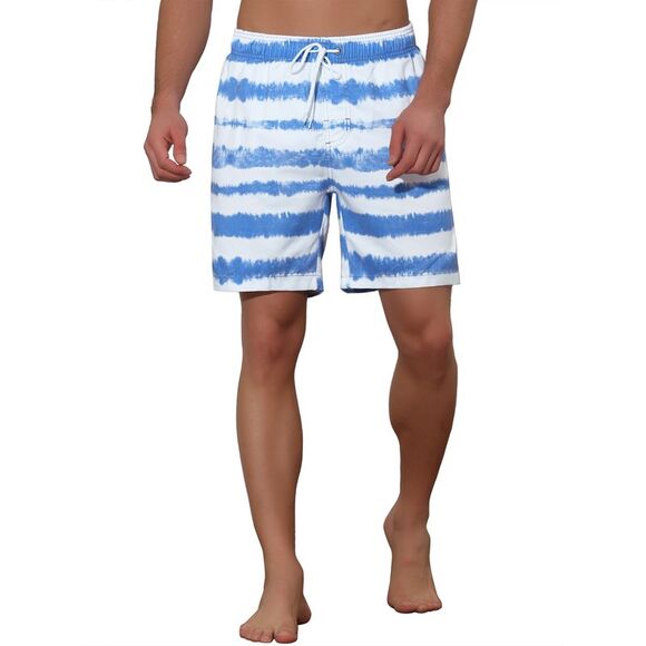 Men's Tie-dyed Pattern Elastic Waist Summer Swimming Shorts Blue - Picture 5 of 5